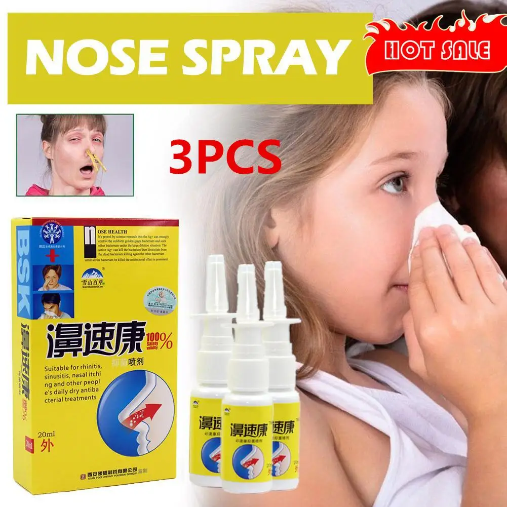 

3 PCS Chinese Traditional Herb Nose Spray Treatment Rhinitis Sinusitis Nasal Drops Congestion Itchy Allergic Nose Care