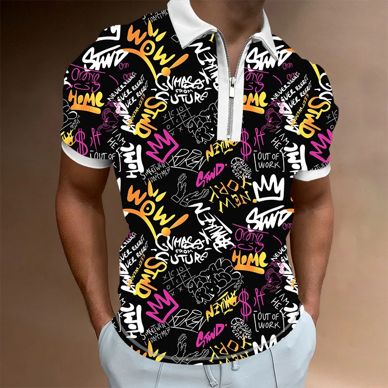 

Рубашка-поло мужская Спортивная облегающая с коротким рукавом и принтом