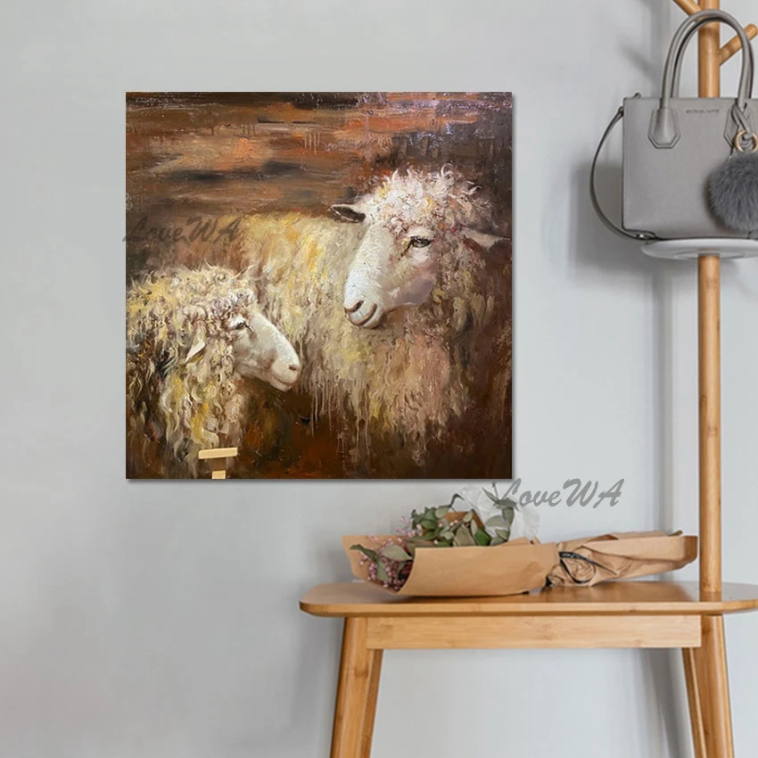 

Animal Picture Canvas Art Oil Painting Cute Sheep Hand Drawing Unframed Abstract Sleeping Room Wall Decor Acrylic Design Gift