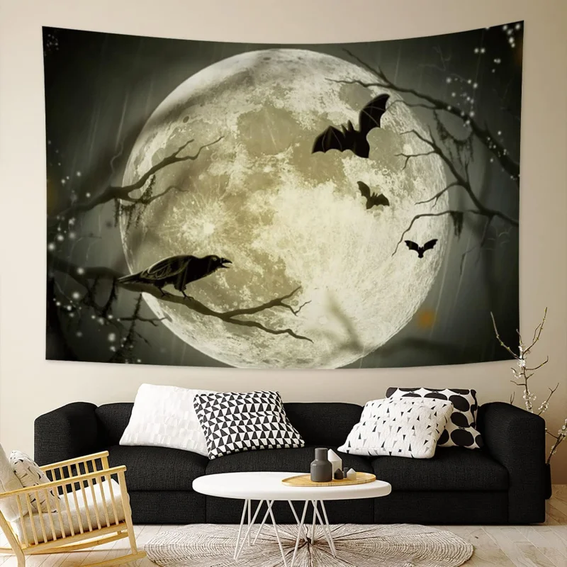 Жуткий гобелен на Хэллоуин настенное подвесное небо в полнолуние черная летучая