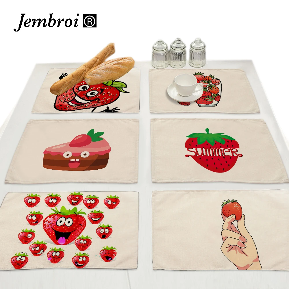 

Sweetheart Strawberry Drink Coaster Rectangle Placemat for Dining Table Mat Coffee Tea Cartoon Tablecloth Kitchen Home Decor