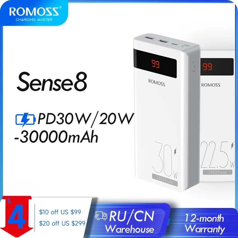 ROMOSS Power Bank 30000mAh 30W 20W PD быстрая зарядка внешний аккумулятор портативное зарядное