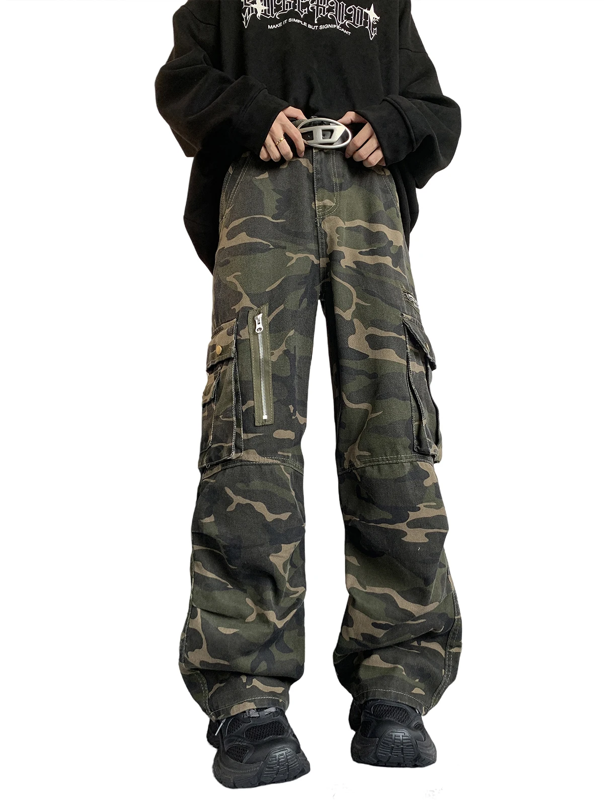 Зеленые женские джинсы с высокой талией в стиле хип-хоп модная винтажная уличная