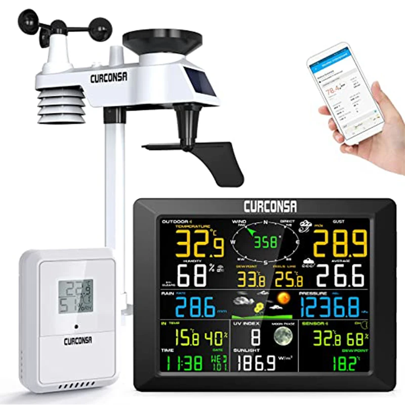 

WIFI Weather Station with 6 in 1 Outdoor Sensor Rain Gauge Wind Direction and Underground Weather Temperature Humidity Sensor