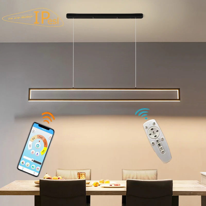 

Modern LED Pendant Lights Long size hanging lamp For Indoor Dining Living Room Kitchen Office Shop Bar Cafe Rectangle Black
