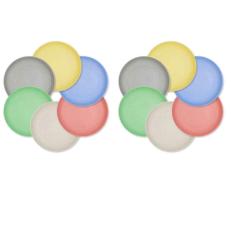 

12 шт. 9-дюймовые легкие тарелки из пшеничной соломы, обеденные тарелки, Пластиковые Многоразовые тарелки, столовые сервизы