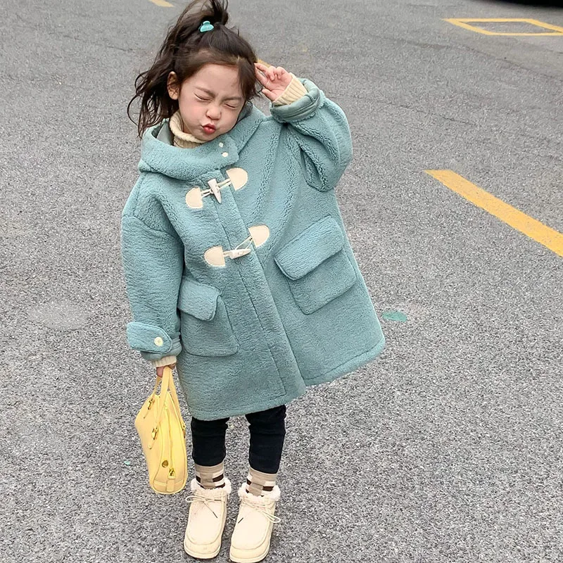 

Новинка 2022, зимняя детская одежда, меховое цельное пальто с капюшоном для девочек, куртка с круассанами, верхняя одежда 2-225