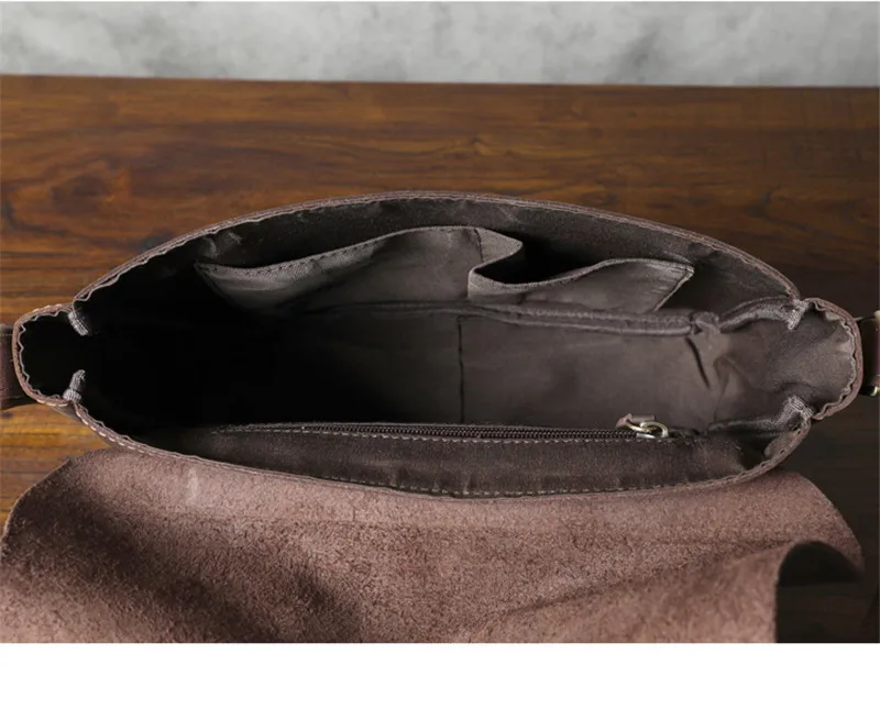 Fashion retro top crazy horse cowhide men's coffee messenger bag everyday outdoor youth mobile phone storage single shoulder bag