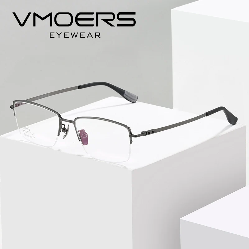 

VMOERS Pure Titanium Ultralight Prescription Glasses Men Semi Rimless Myopia Progressive Eyeglasses Optical Multifocus Spectacle