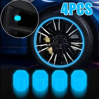 4pcs universal luminous blue car tire valve cover tyre rim stem cap dustproof waterproof car motorcycle accessories