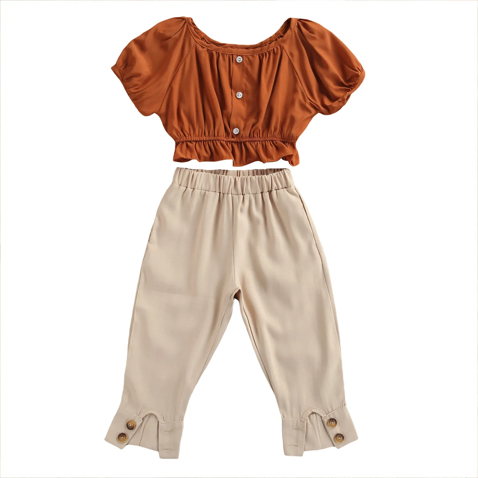 

Toddler Girls Short Sleeve Ruffle Crop Top Shirt+Solid Color Jogger Pants Kids Summer Casual Clothes Outfit Set