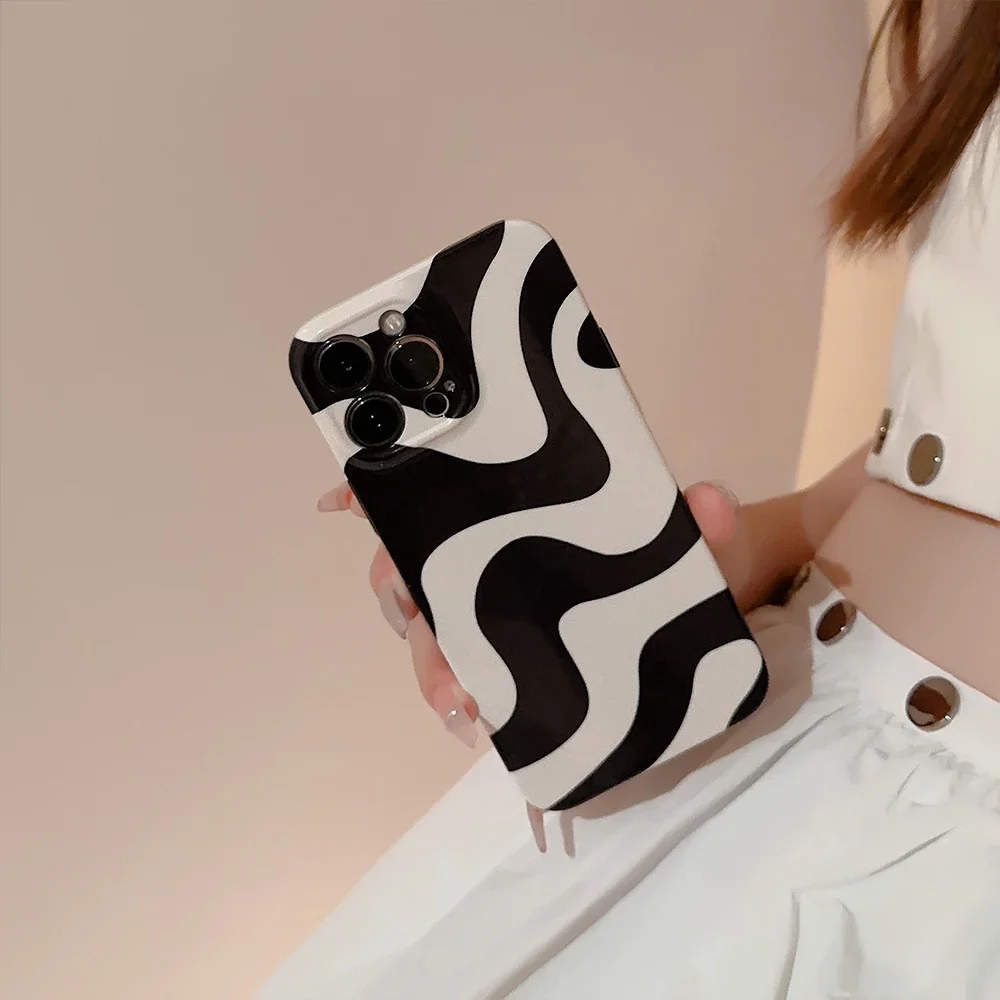 

Stylish Zebra Stripe Black White Film Case For iPhone 14 13 12 11 Pro Max X XS XR 7 8 Plus Animal Pattern Shockproof Hard Cover