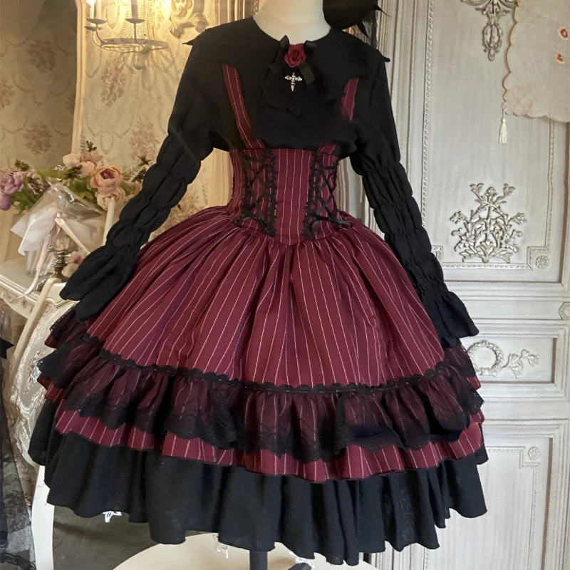 Victorian Lolita Jsk Dress Women Halloween Gothic Bat Collar Shirt and Woolen Princess Dresses Vintage Punk Harajuku Party Dress