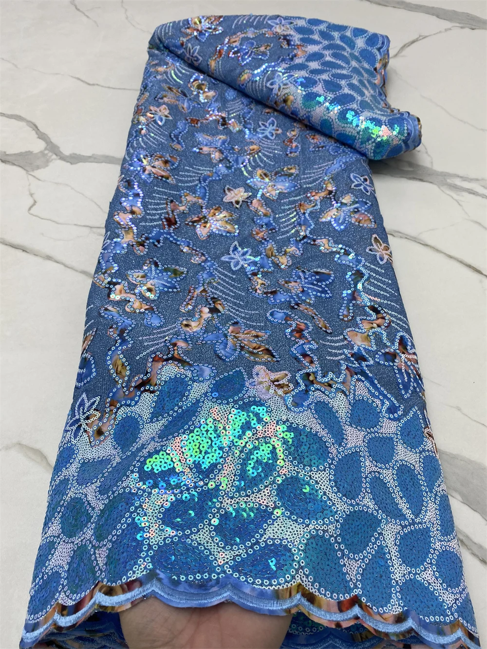 

African French Velvet Lace Fabric 5 Yards 2022 High Quality Sequins Embroidery Nigerian Lace Material For Wedding Sewing 4691B