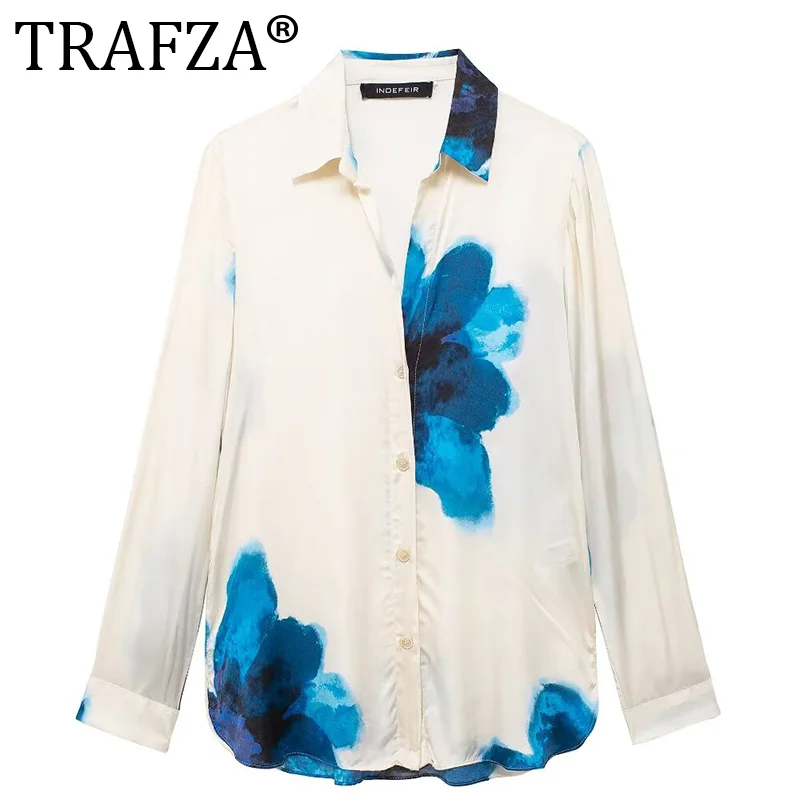 Женский костюм с принтом TRAFZA однобортная Повседневная рубашка отложным