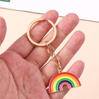 new cute enamel rainbow keychain colorful rainbow bridge key ring key chains for women girl summer gifts handmade diy jewelry