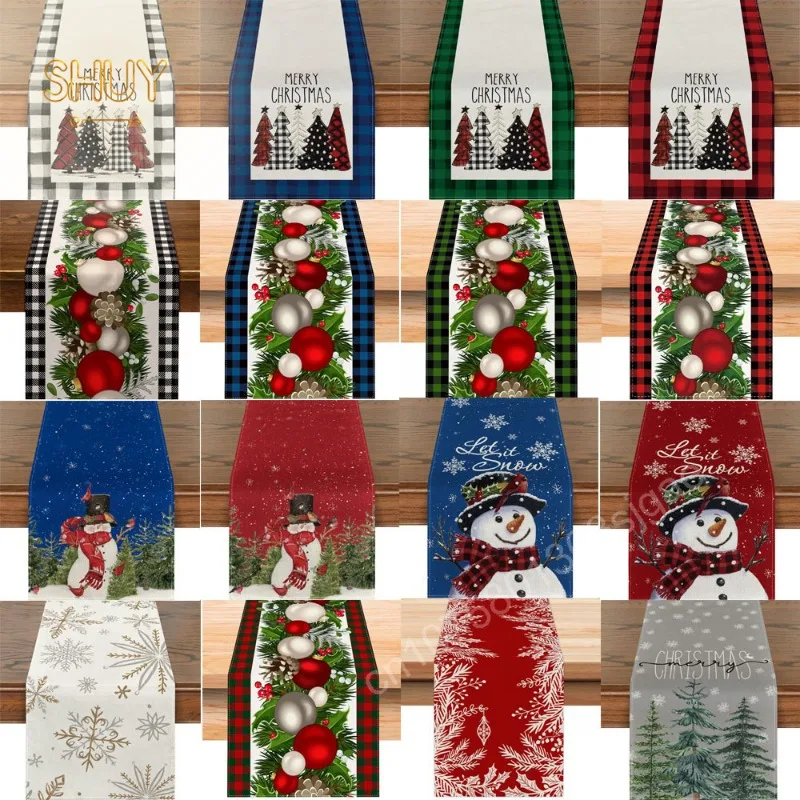 

Luxruy Christmas Theme Table Runners Trees Snowman Printing Polyester Dining Tables Restaurant Kitchen Decoration Tableclothes