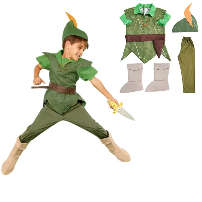 Рождественский костюм Питера Пэна для мальчиков Детский косплея из аниме