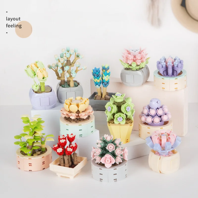 

DIY Potted Plants Succulents Building Blocks Model Cactus Gypsophila Bonsai Tree Gardens Romantic Bricks Kids Sets Kits Toys