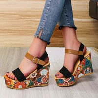 women wedge sandals peep toe buckle shoes woman platform canvas wedges fashion summer super high heel shoes for women 4 7