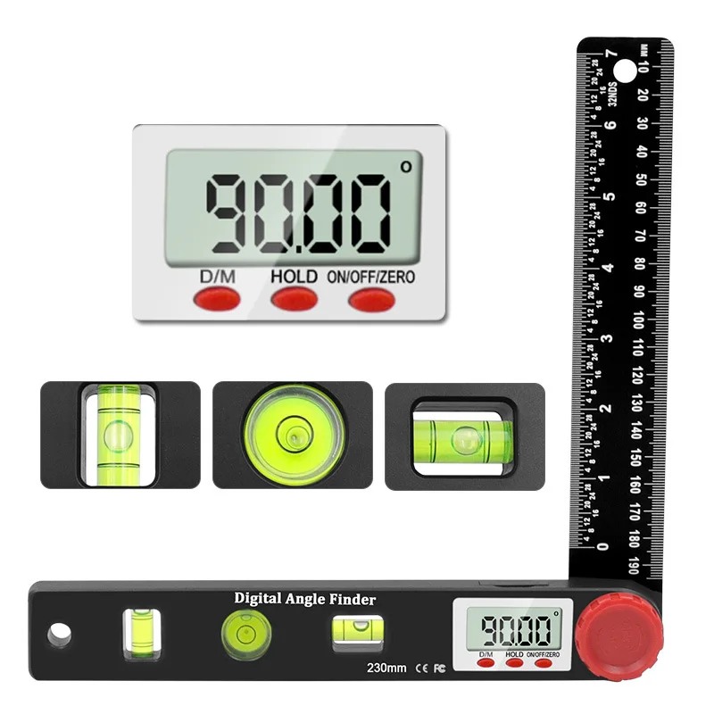 

230mm 4-In-1 Digital Angle Ruler Spirit Level Ruler Horizontal/Vertical/Angle/Universal Measuring Tools 360 Degree Protractor