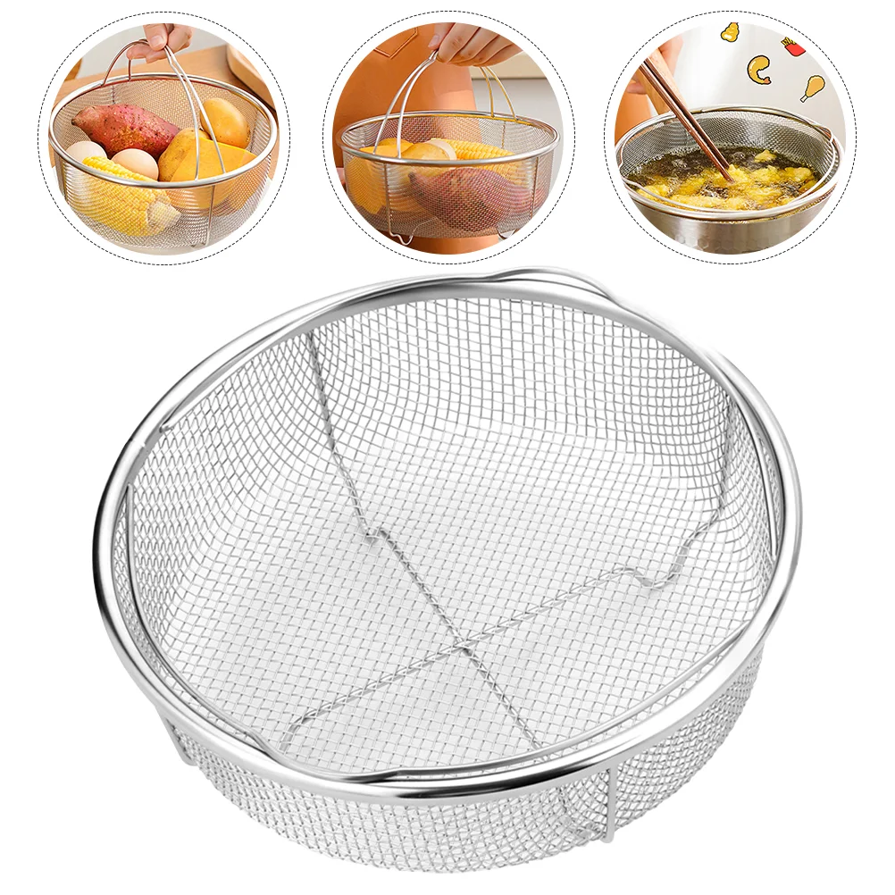 

Vegetable Drainer Basket Fruits Washing Sink Colander Noodle Kitchen Strainer Bowl Stainless Steel 304 Handle Design Fine Mesh