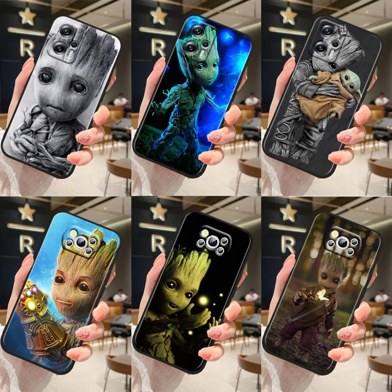 

Hero Marvel Cool Groot For Xiaomi Poco M5 M4 X4 X3 F3 GT NFC M3 C3 M2 F2 F1 X2 Pro Silicone Black Soft Phone Case Fundas