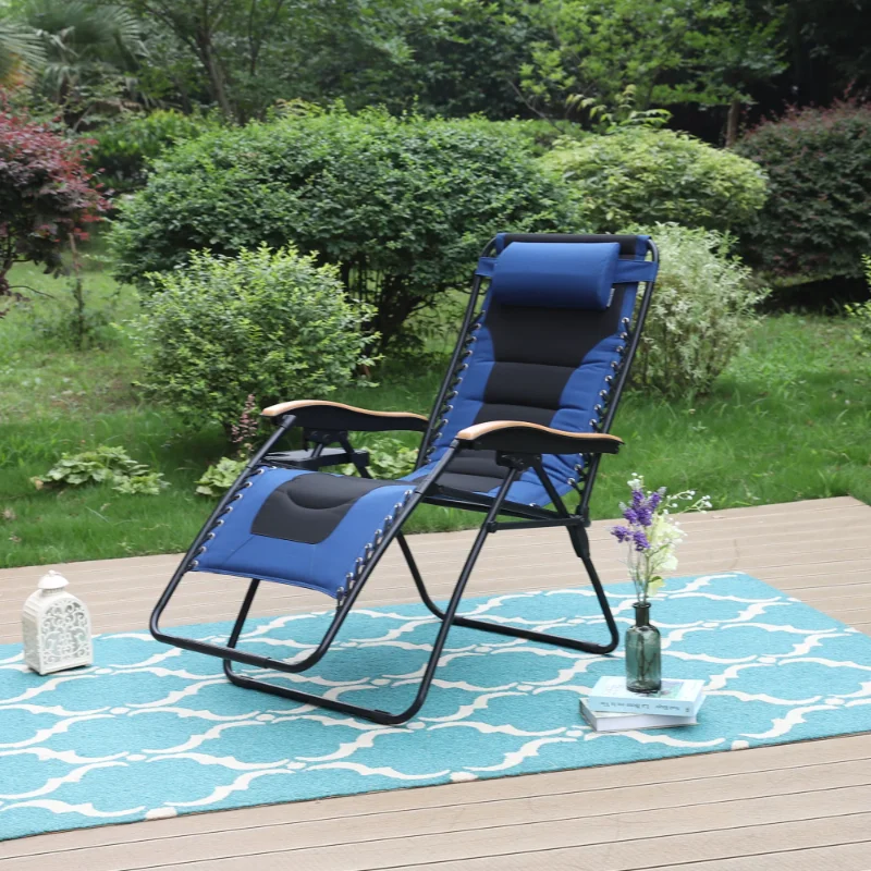 

Oversized Padded Chair Adjustable Camping Lawn Chair with Cup Holder, Blue