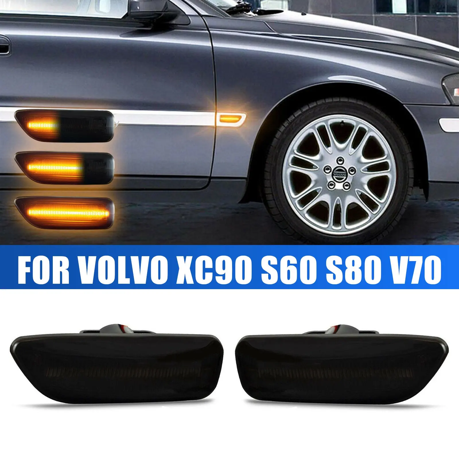 

For Volvo XC90 S60 S80 V70 Sequential LED Side Marker Fender Turn Signal Lights
