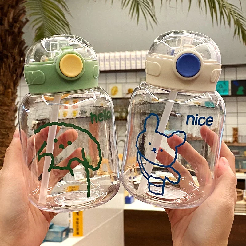 Большая емкость маленькая пластиковая чашка с О-образным вырезом мультяшная чашка Chaoyu с пружинной крышкой уличная портативная чашка Милая домашняя чашка для питья