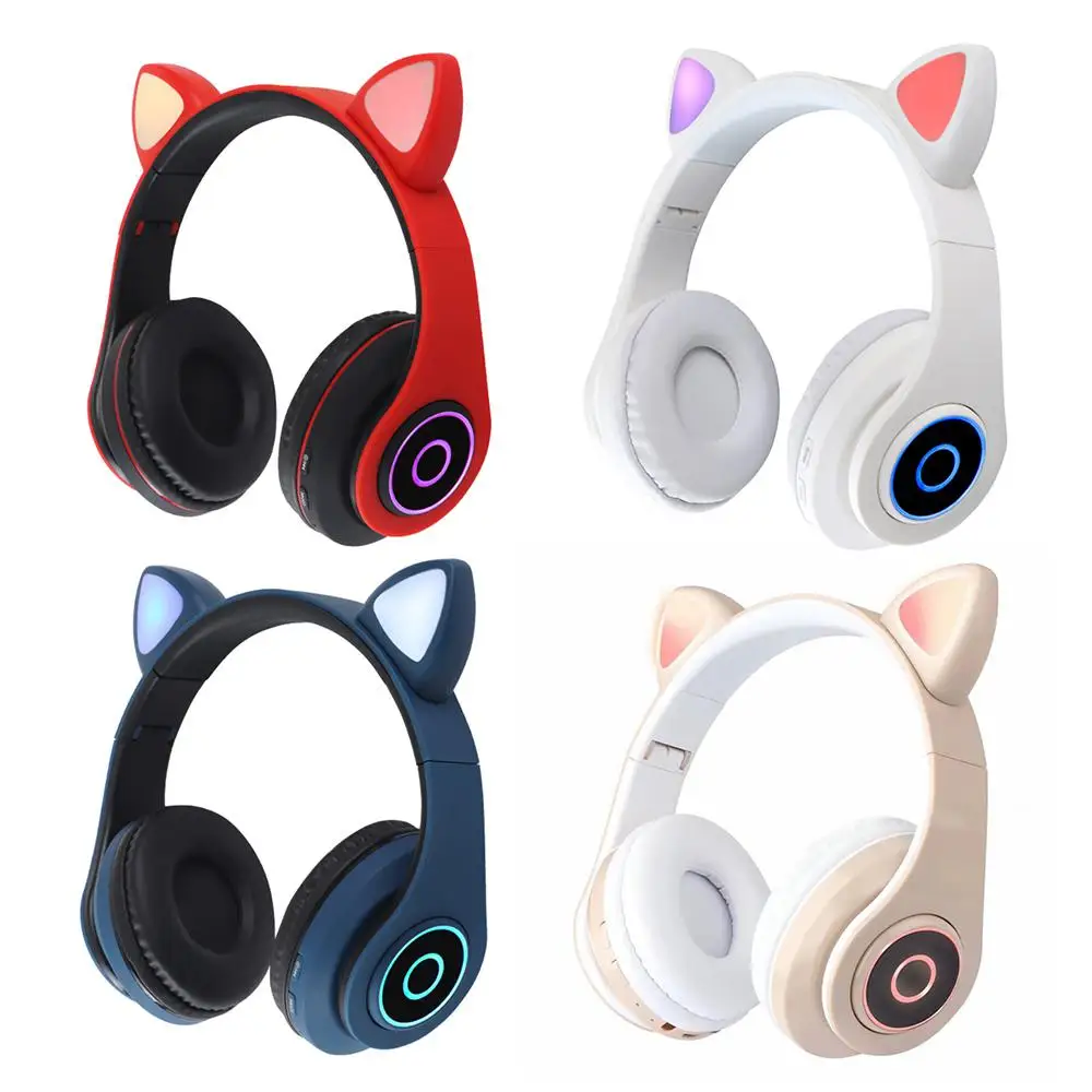 

Music Earphone Led Flash Light Wireless Headphone Stereo With Mic For Xiaomi Huawei Earbuds Cat Ears Headset