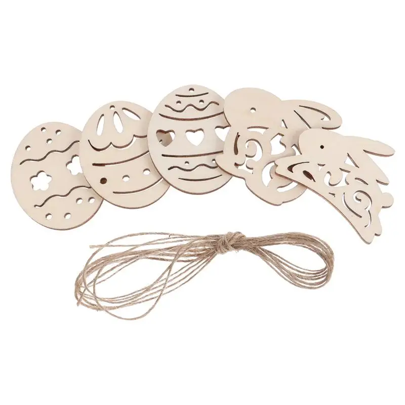 

50pcs Easter DIY Graffiti Painted Wooden Pieces Wooden Bunny Egg Pendants