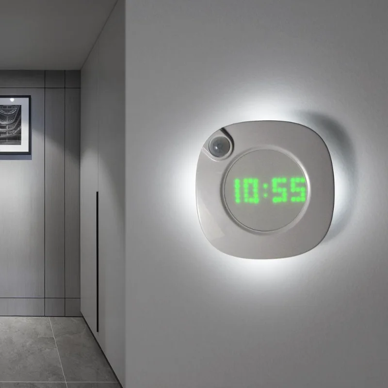 

LED Motion Sensor Wall Light 360 Degree USB Modern Design Digital Clock Indoor Kitchen Bathtub Study Night Light Decorative Gift