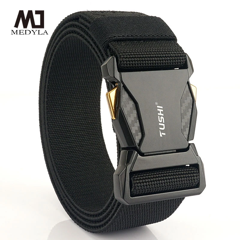 MEDYLA Men's Belt Quick Unlock Casual Belt Alloy Buckle Elastic Nylon Belt Weave Breathable Mountaineering Belt BLL9009