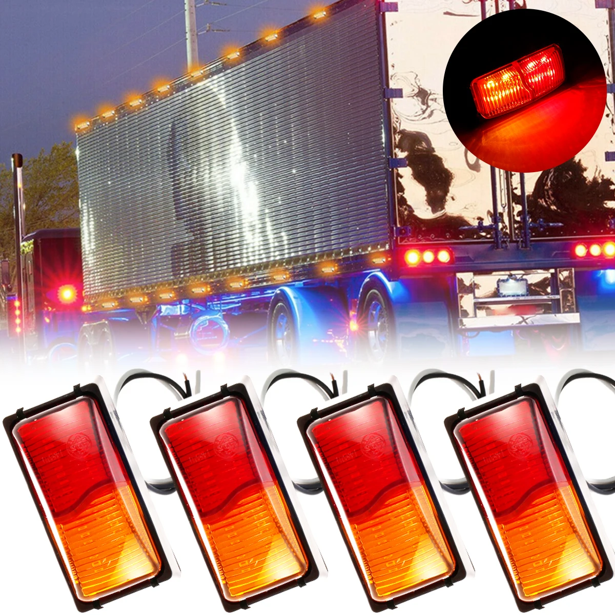

new 4Pcs Side Marker Light LED Trailer Light Durable LED Truck Side Marker Light LED Tail Light Truck Rear Light Waterproof
