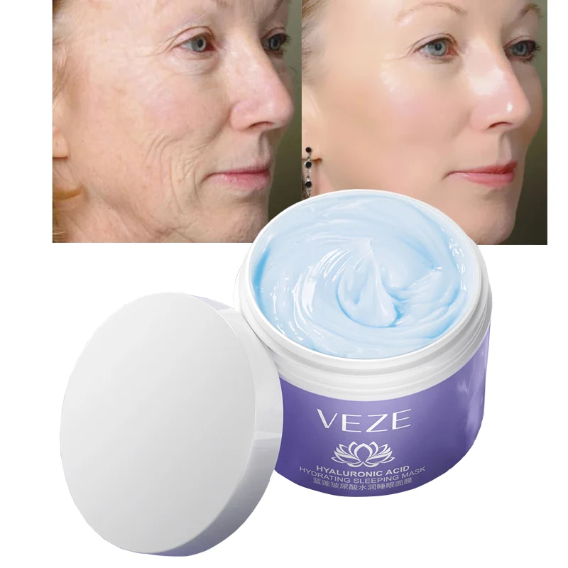 

Hyaluronic Acid Sleep Night Cream Hydrating Sleeping Mask for Face Blue Lotus Skin Care Shrink Pores Nourish Facial Treatment