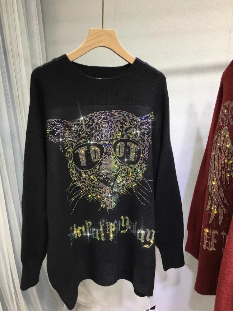 Тяжелая промышленность бриллиантовый свитер женский мультяшный тигровый голова