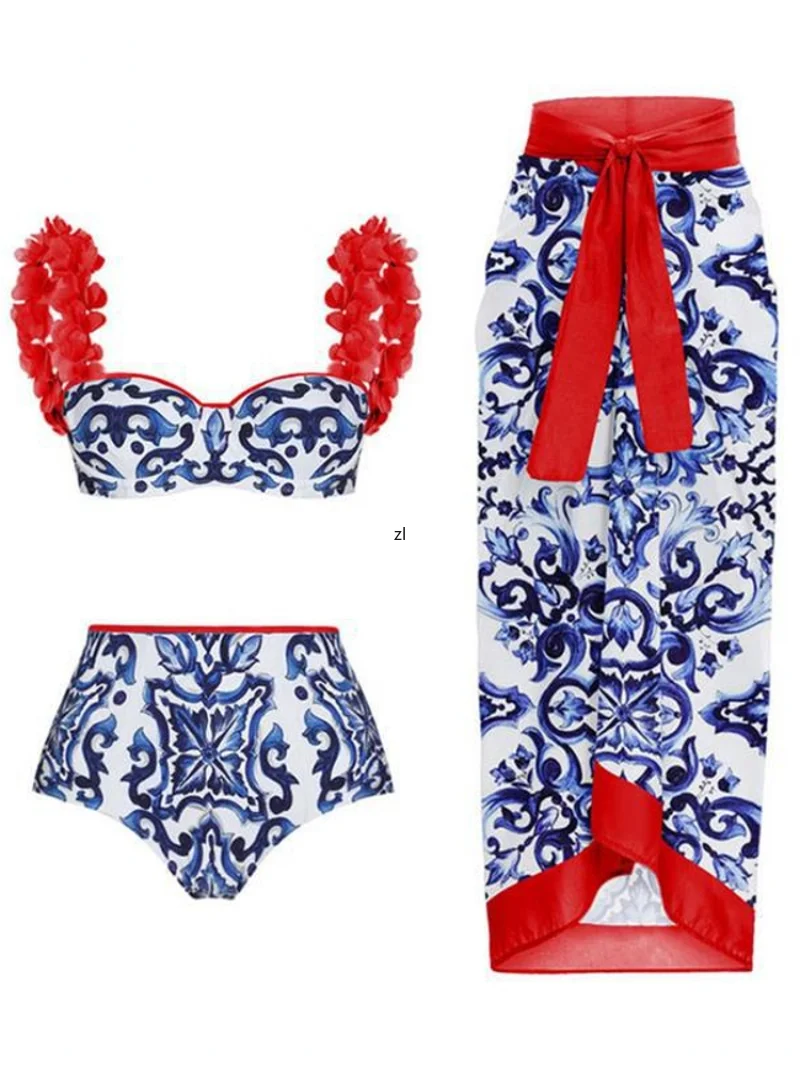 3 Piece Sets Swimsuit Cover-up Women Clothes Crop Tank Tops And Skirt Fitness Skinny Outfit Three Piece Suit 2023 Summer
