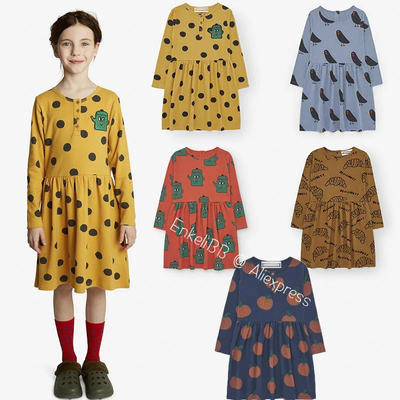 

EnkeliBB Children Girls Brand Long Sleeve Dresses Casual Style Quality Fabric Soft Dress 2022 Designer Spring Clothes For Girls