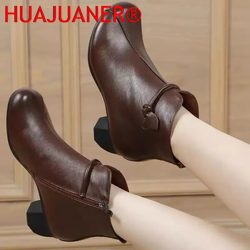 

Женские уличные походные ботинки на мягкой подошве, повседневные полусапожки из мягкой кожи на среднем толстом каблуке в стиле ретро, новин...