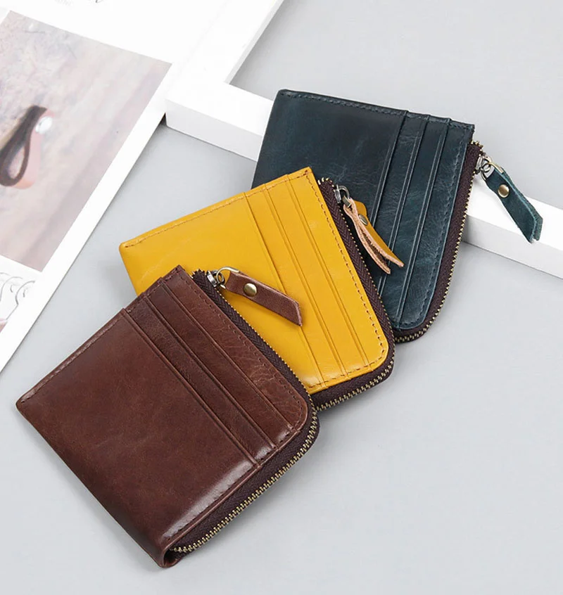 

Кожаный кошелек для монет, повседневный маленький кошелек из натуральной кожи для монет, кошелек для карт, мужской и женский портативный маленький кошелек для карт и ключей