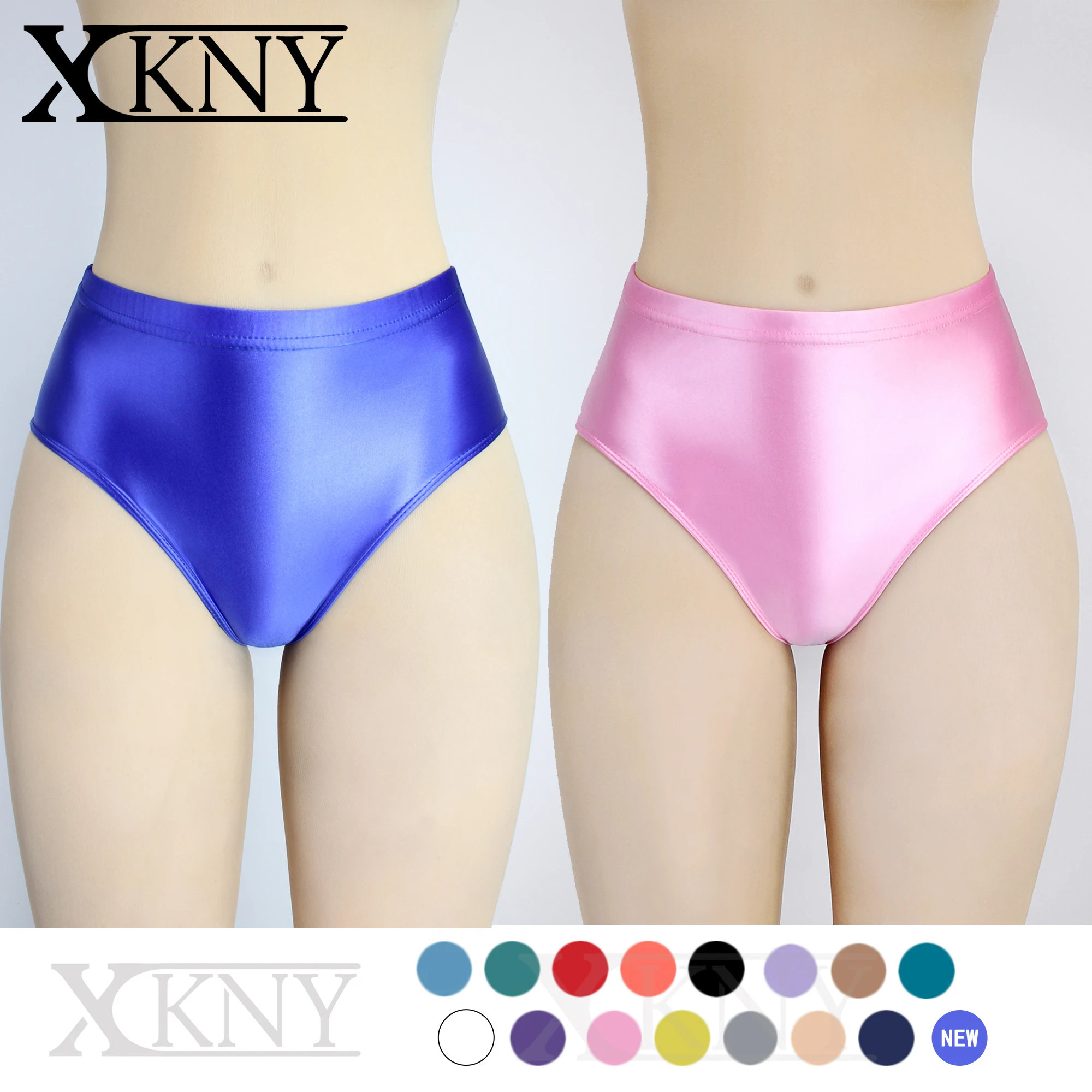

XCKNY Sexy gloss Briefs Bikini Bottoms with Buttocks Silky Solid Bikini middle-waisted Tights Underpants Oily swimming trunks