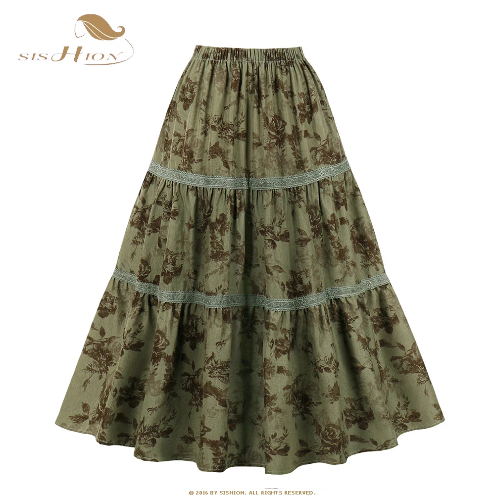

Женская винтажная юбка с оборками SISHION, трехслойная длинная юбка с цветочным принтом, широкая юбка с высокой талией в стиле ретро 50-х годов, SR209