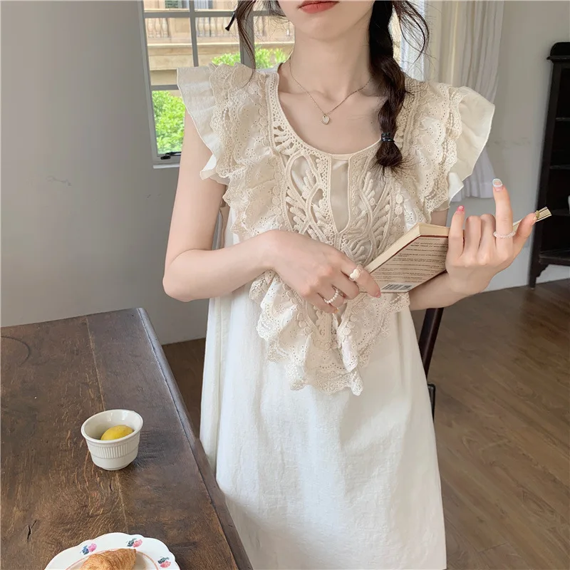 

QWEEK Princess Dress Woman Victorian Style Designer Clothes Luxury Sleepwear Summer Mid-calf Nightie Chic Lace Nightgown