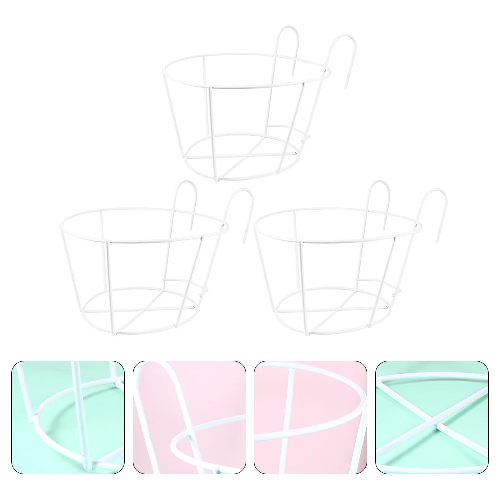 

3 Pcs Balcony Baskets Hanging Stand Outdoor Wall Shelf Hangers Plants Iron Railing Planter Over The Flower Pots