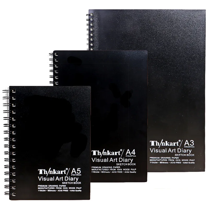 A3/A4/A5 Black Hard Surface Sketchbook 110g60 Sheets of Professional Painting Mark This Coil Loose-leaf Diary Art Stationery