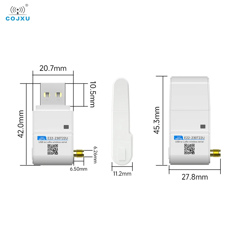 Фото Модуль LoRa SX1262/SX1268, USB интерфейс 230/400 МГц, COJXU E22-230/900/900T22U RSSI LBT 5KM 22 дБм с антенной DIP-модулем №2