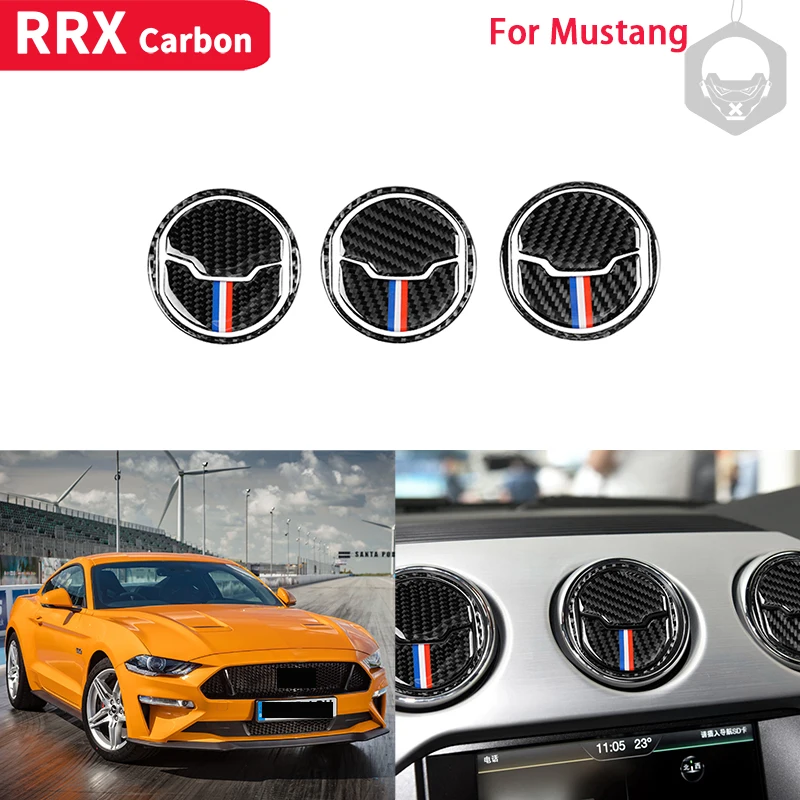 

Наклейка для приборной панели из углеродного волокна RRX, Крышка вентиляционного отверстия, отделка для Ford Mustang 2015 2016 2017 2018 2019 2020 2021 2022