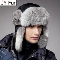 Rabbit Fur Bomber Hat Men Women Winter Russian Snow Cap with Earflaps Thick Warm Trapper Ushanka Thick Warm Cap With Ear Flaps