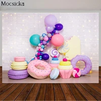 donuts sweet candy 1st birthday photography backdrops white brick wall newborn baby kids portrait background photo studio props